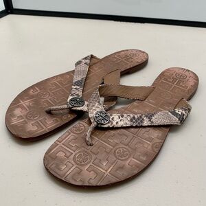 Tory Burch Sandals Adult Size 11M Brown Thora Snake Print Leather Thong Women
